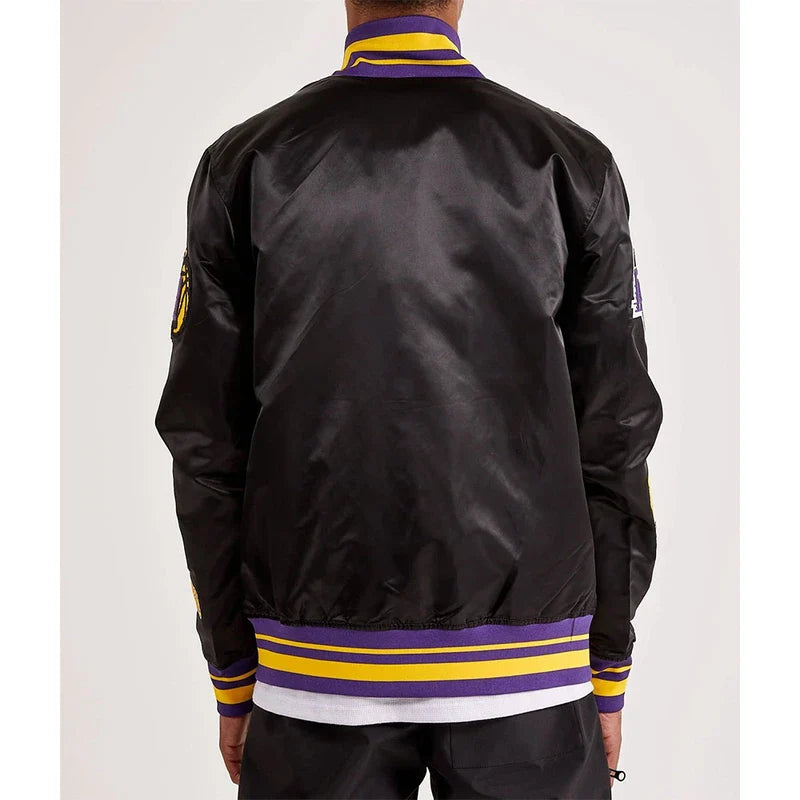 LA Lakers 17X Champions Black Full-Snap Varsity Satin Jacket