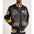 LA Lakers 17X Champions Black Full-Snap Varsity Satin Jacket