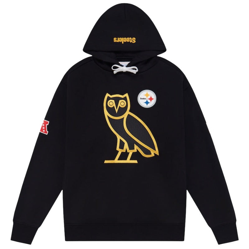 OVO x NFL Black Pittsburgh Steelers OG Owl Pullover Hoodie